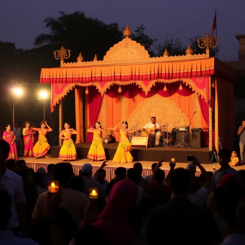 Cultural Program Performer — Festivals & Community Cultural Nights Indian cultural festival stage with classical dancers and live musicians in the evening