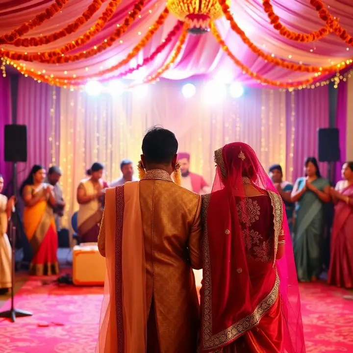 Wedding Singer — Sangeet, Reception & Ceremony Performances Indian wedding sangeet stage decorated with marigolds and fairy lights